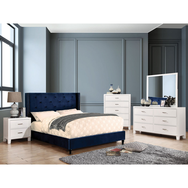 Williams Import Co. Orianna Navy Blue Queen Bed With 2 Night Stands